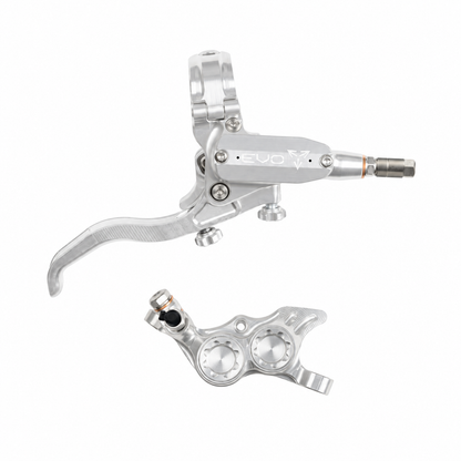 Travão HOPE TECH 4 EVO TR4 prateado/prateado — manete e pinça sobre fundo branco