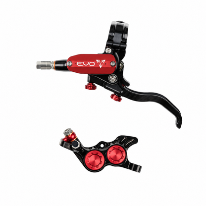 Travão HOPE TECH 4 EVO GR4 preto/vermelho — manete e pinça sobre fundo branco