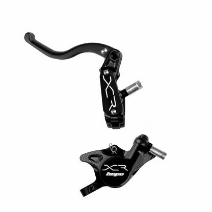 Travão HOPE XCR PRO X2 PM preto — manete e pinça sobre fundo branco