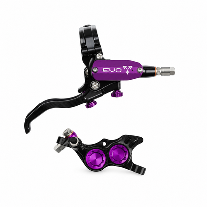 Travão HOPE TECH 4 EVO TR4 preto/violeta — manete e pinça sobre fundo branco