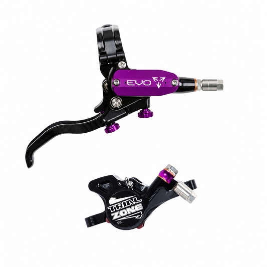 Travão HOPE TECH 4 EVO TRIAL ZONE N9 Roxo — manete e pinça sobre fundo branco