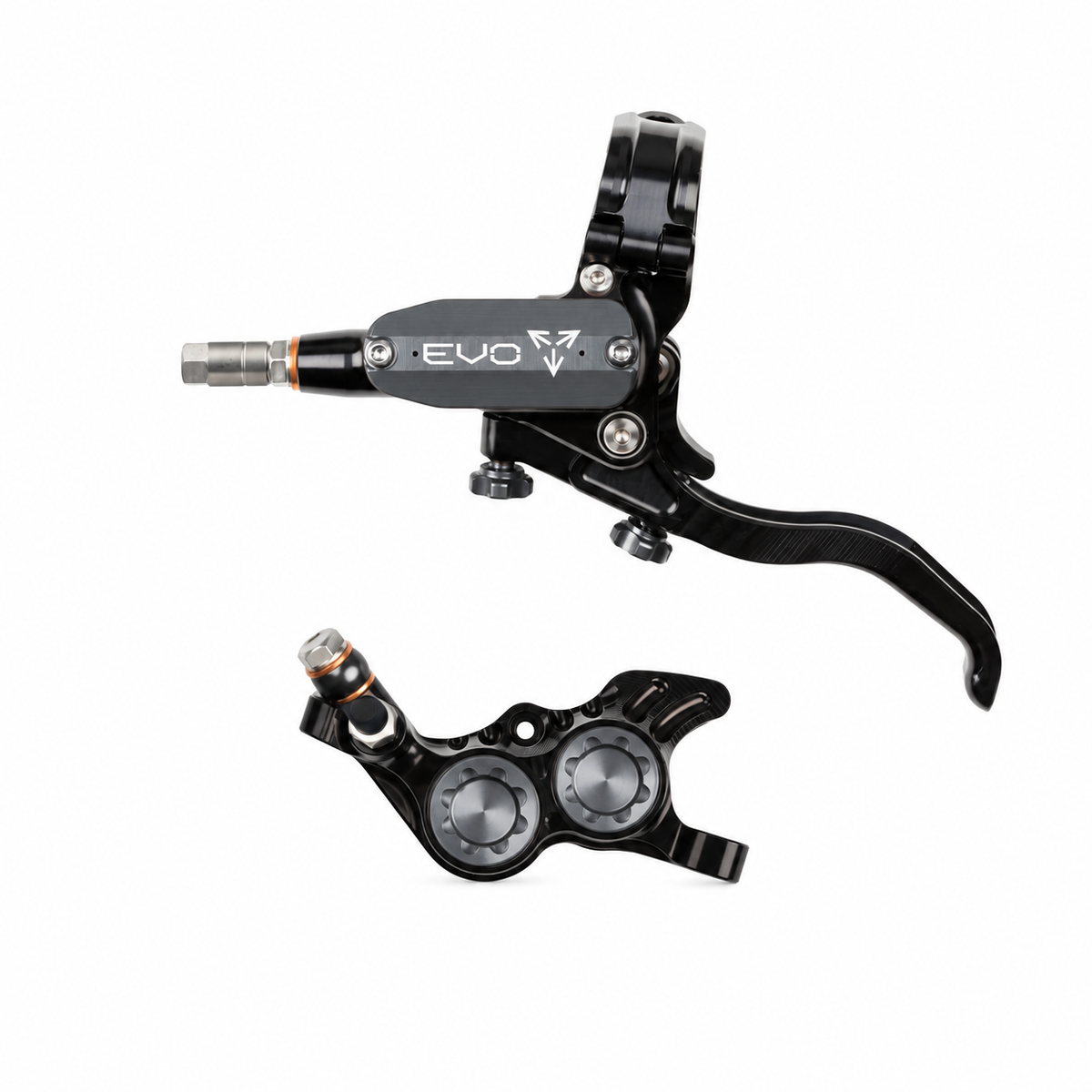 Travão HOPE TECH 4 EVO GR4 preto/fumado — manete e pinça sobre fundo branco