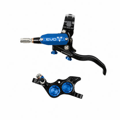 Travão HOPE TECH 4 EVO TR4 preto/azul — manete e pinça sobre fundo branco