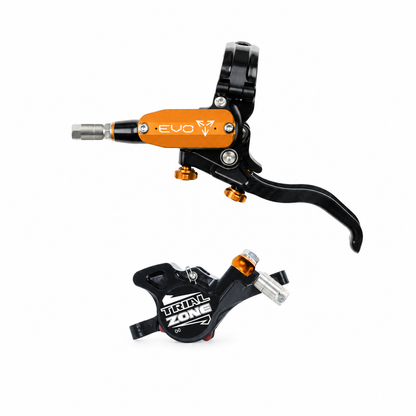 Travão HOPE TECH 4 EVO TRIAL ZONE N9 Laranja — manete e pinça sobre fundo branco