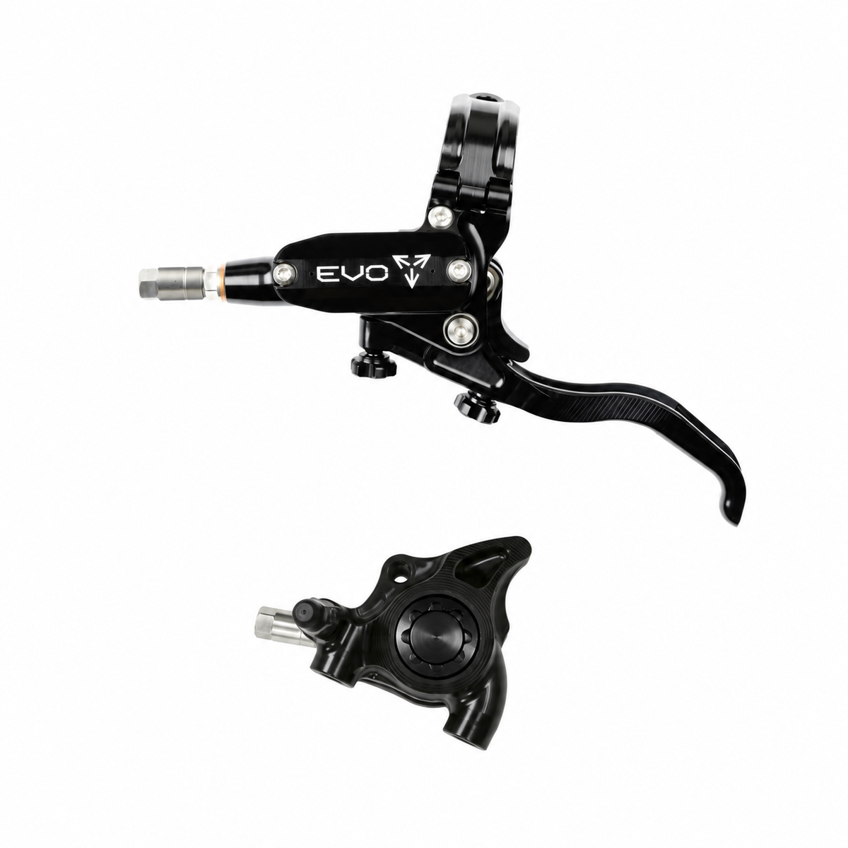Travão HOPE TECH 4 EVO X2 FM preto/preto — manete e pinça sobre fundo branco