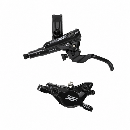 Travão SHIMANO XT M8100 J-KIT — manete e pinça sobre fundo branco