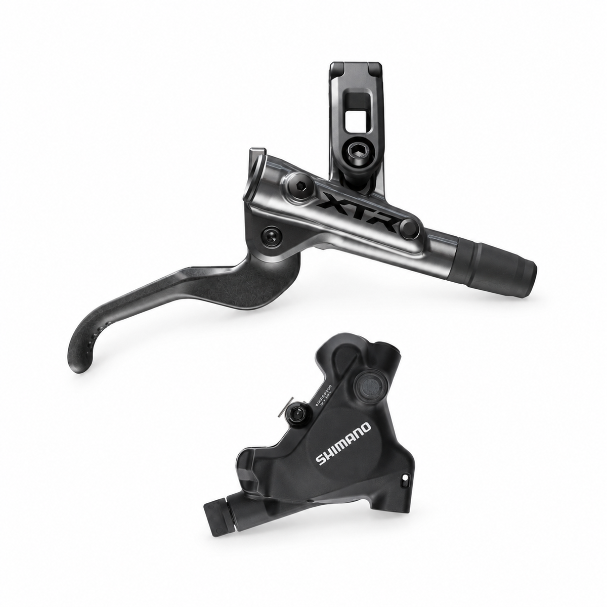 Travão SHIMANO XTR 9200 com pinça BR-MT805 FlatMount — manete e pinça sobre fundo branco