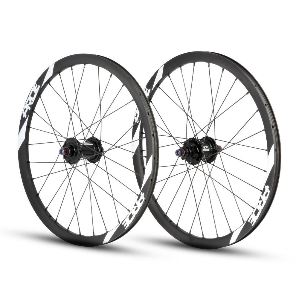 Par de Rodas PRIDE 20" (451mm) Carbono Wave Matt White Fusion Disc Eixos 10/10mm Preto/Branco