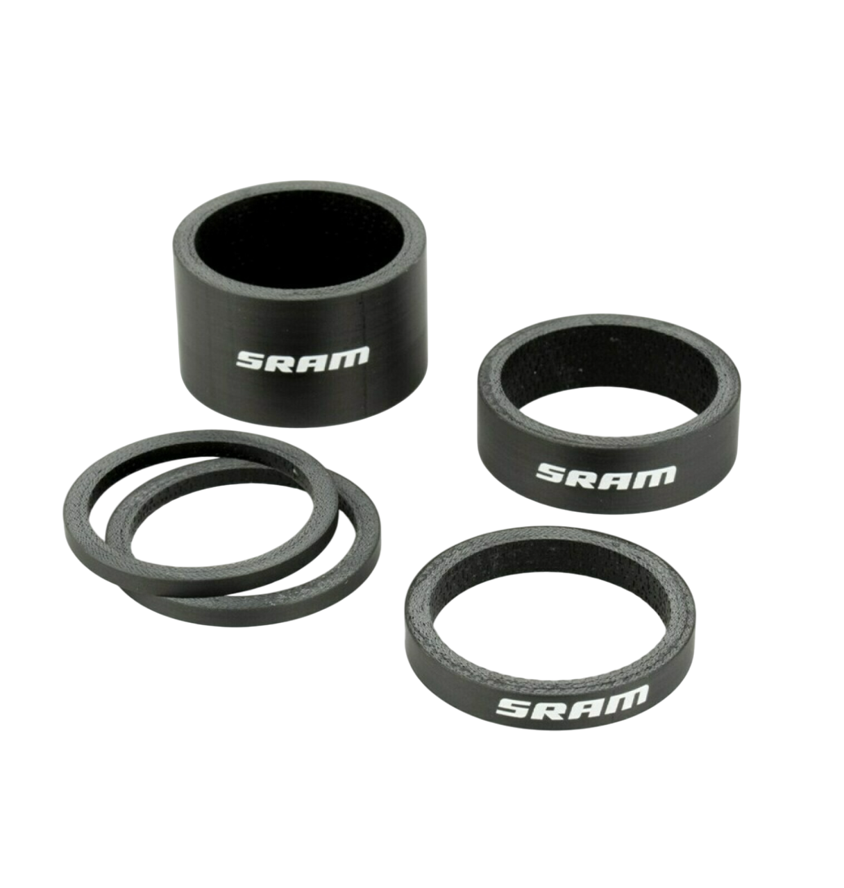 Espaçadores de cabeça SRAM Carbon Logo Branco (2.5mm x2, 5mm x1, 10mm x1, 20mm x1)