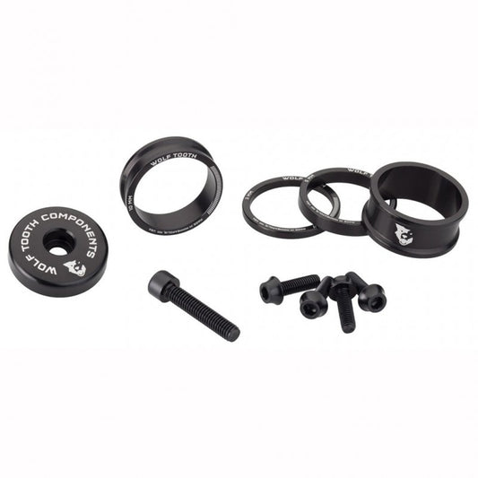 WOLFTOOTH BLING KIT Espaçadores, tampa da haste e parafusos Preto